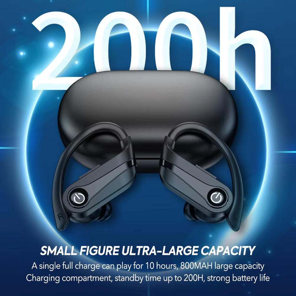 Wireless Ear Hook Earbuds — IPX7, Bluetooth 5.3, 200-Hour Battery