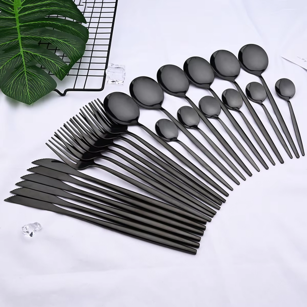 24-Piece Cutlery Set | Stainless Steel | Black Design | Euroselle