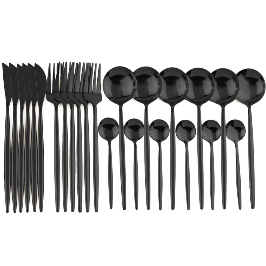 24-Piece Cutlery Set | Stainless Steel | Black Design | Euroselle