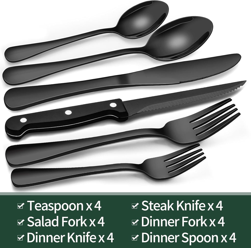24-Piece Cutlery Set | Stainless Steel | Black Design | Euroselle