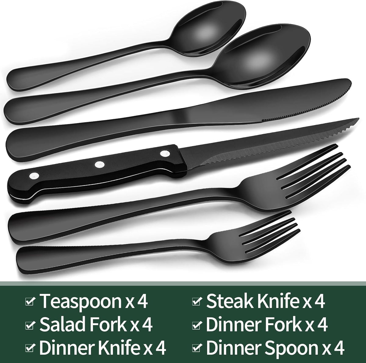 24-Piece Cutlery Set | Stainless Steel | Black Design | Euroselle