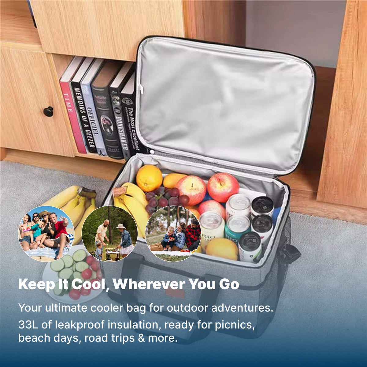 33L Waterproof Cooler Bag | Insulated, Spacious & Ideal for Picnics, Beach Days, Hiking and Outdoor Activities | Euroselle