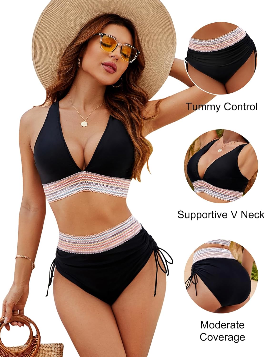 Set de bikini în două piese, cu talie înaltă și top cu decolteu în V de la Euroselle