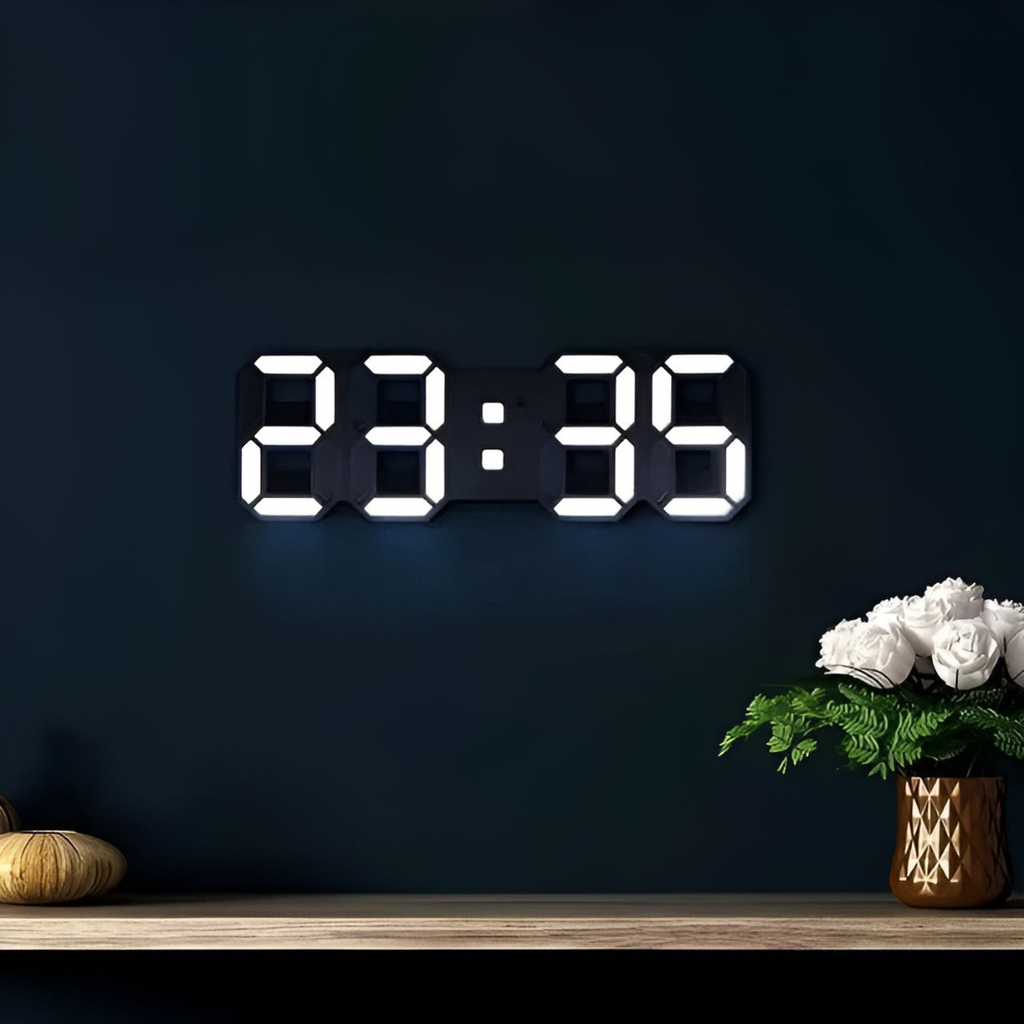 Modern 3D LED-falióra digitális idő kijelzővel | Euroselle