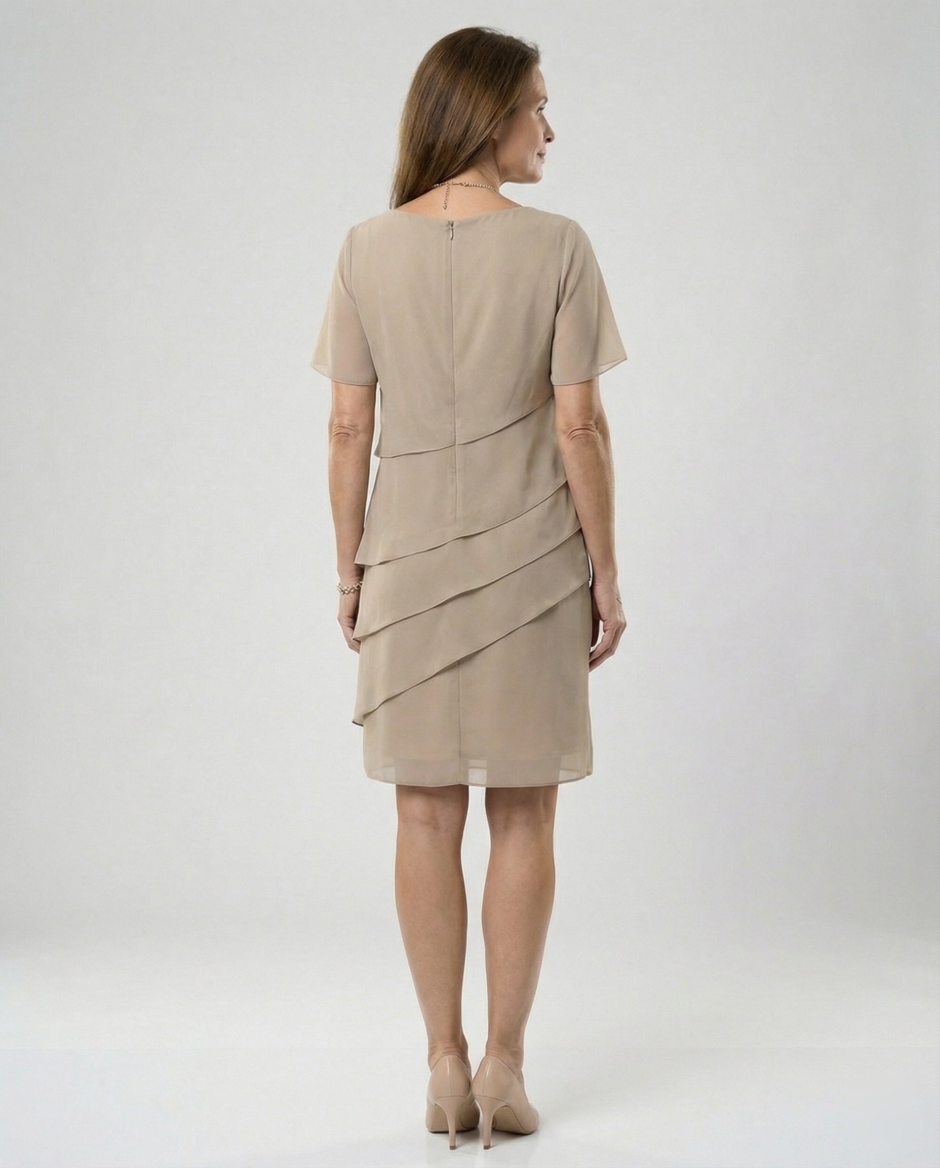 Vestido midi de chiffon em camadas Euroselle para um guarda-roupa moderno