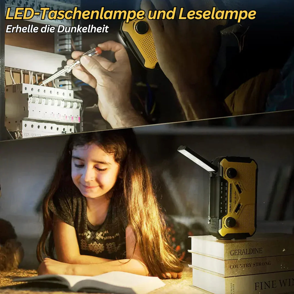 Kézi hajtású napelemes rádió power bankkel és LED-lámpával | Euroselle