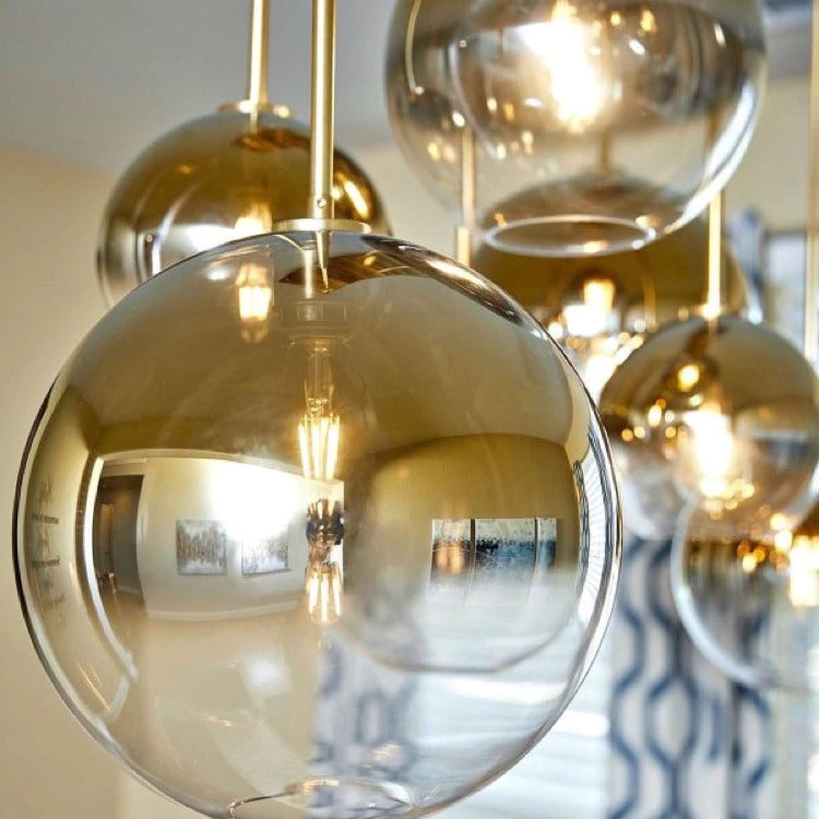 Orbital pendellampe i glas | Moderne messinglampe | Euroselle