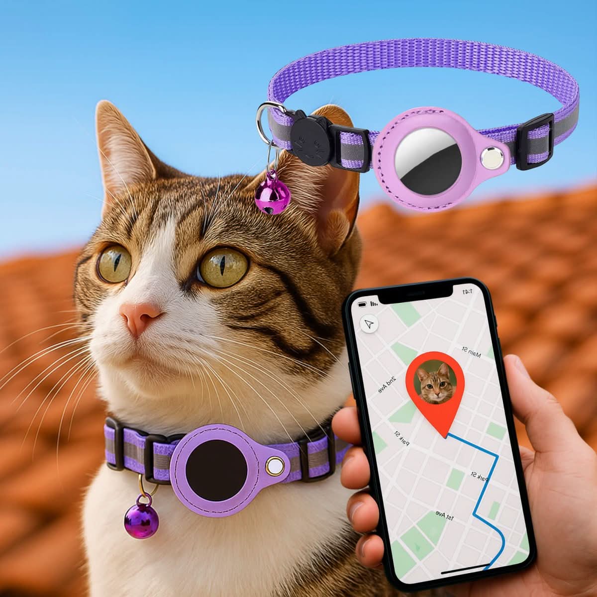 طوق GPS للقطط بتصميم عاكس للضوء | يوروسيل