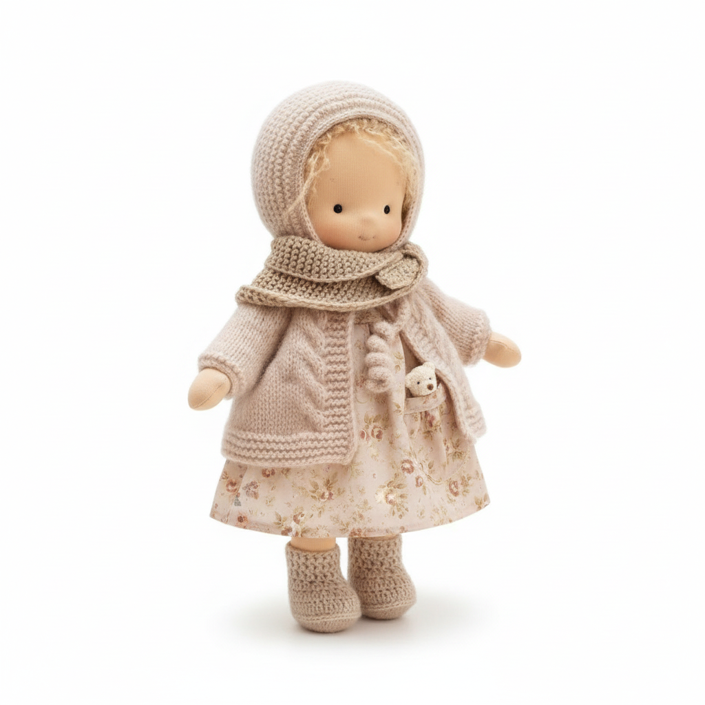 Muñeca Waldorf artesanal «Poppi» | 35cm | Algodón orgánico y textiles hipoalergénicos | Juguete educativo | Estimulación sensorial | Euroselle