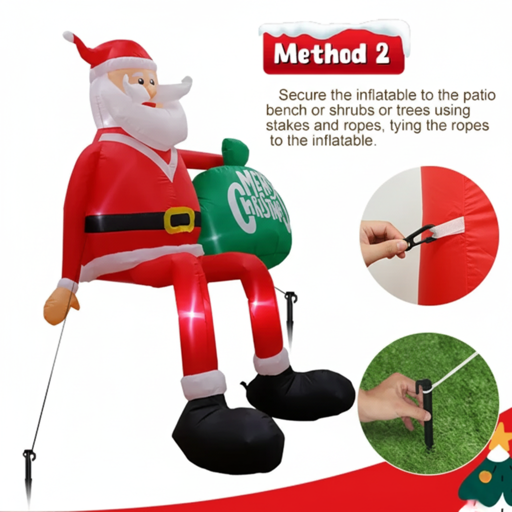 Père Noël gonflable à LED escaladeur | 2,4 m de haut | Extérieur | Euroselle