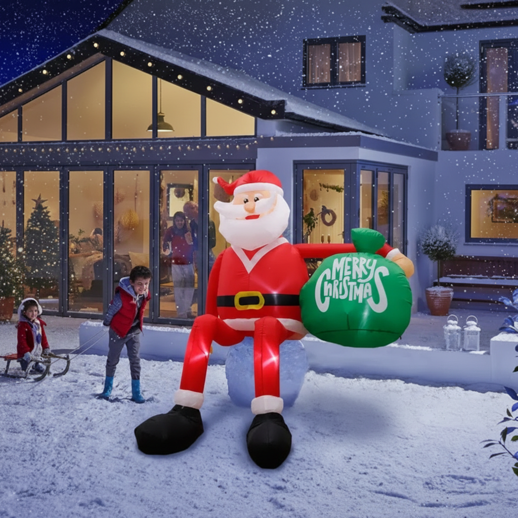 Père Noël gonflable à LED escaladeur | 2,4 m de haut | Extérieur | Euroselle
