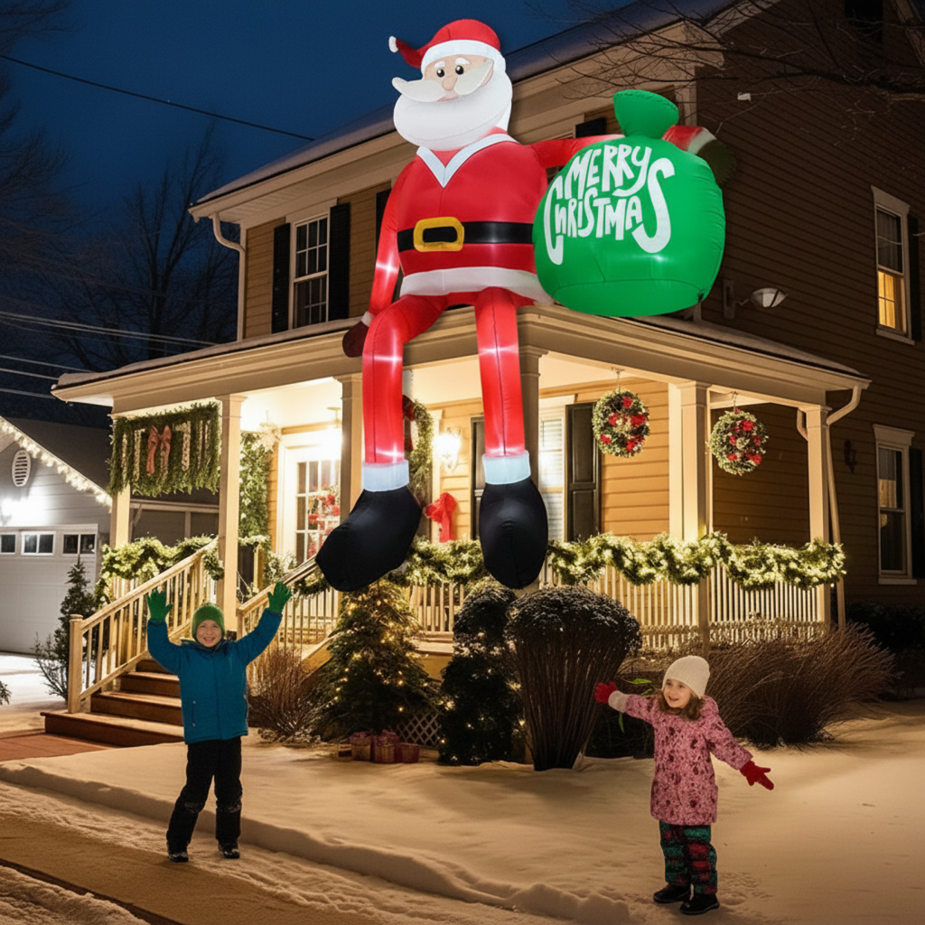 Père Noël gonflable à LED escaladeur | 2,4 m de haut | Extérieur | Euroselle