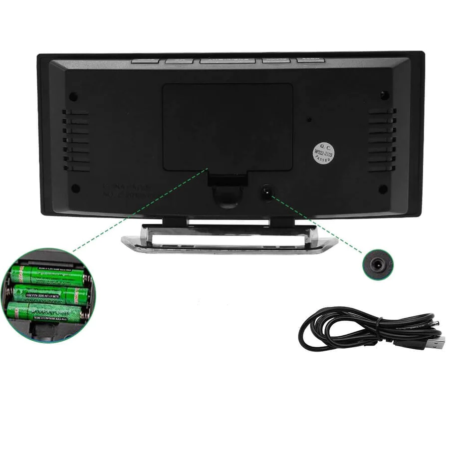 Iluminação LED com visor digital grande | Relógio despertador digital LED curvo – Amedea | Euroselle