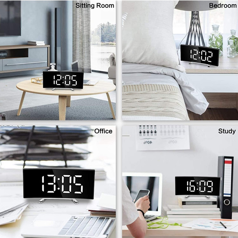 Iluminação LED com visor digital grande | Relógio despertador digital LED curvo – Amedea | Euroselle
