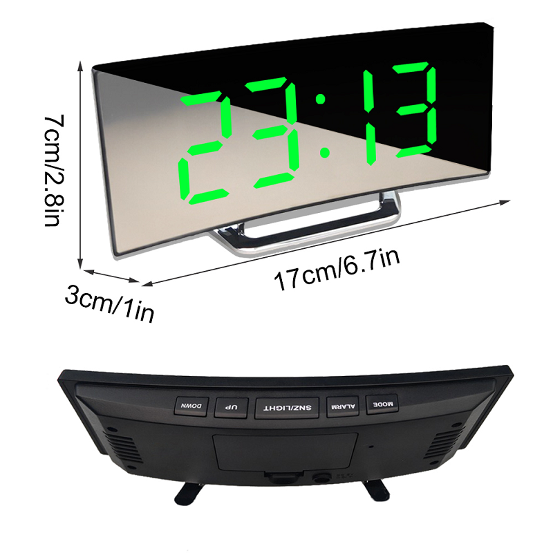 Iluminação LED com visor digital grande | Relógio despertador digital LED curvo – Amedea | Euroselle