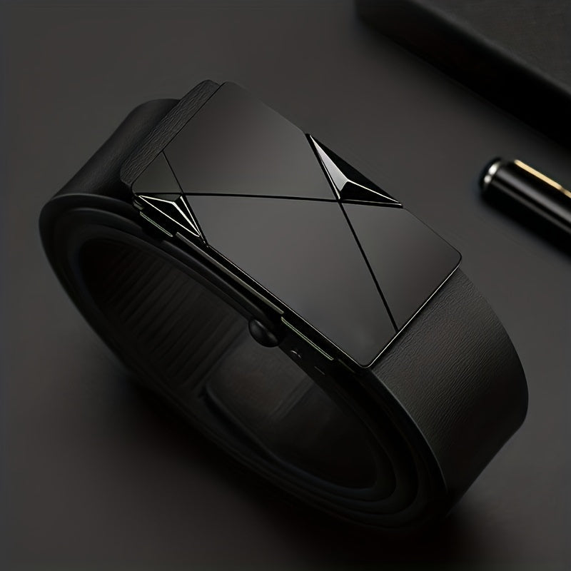 Cinto masculino de couro genuíno com fivela automática – cinto clássico ajustável de pele de bovino | Euroselle