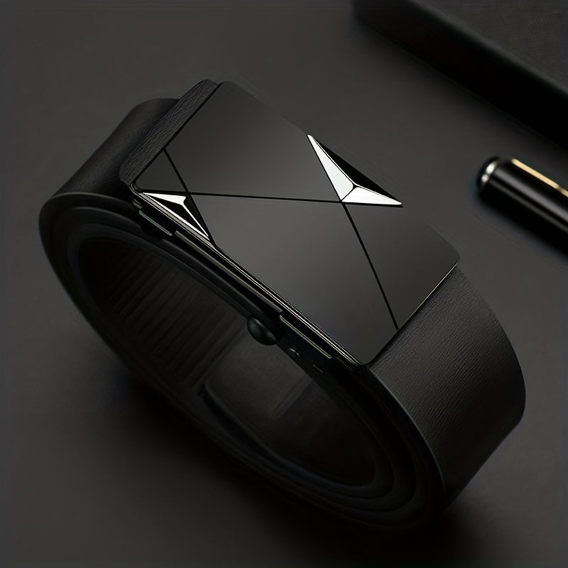 Cinto masculino de couro genuíno com fivela automática – cinto clássico ajustável de pele de bovino | Euroselle