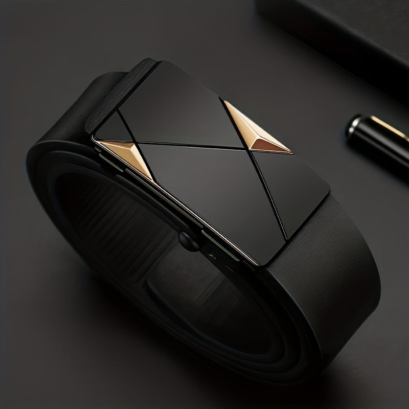 Cinto masculino de couro genuíno com fivela automática – cinto clássico ajustável de pele de bovino | Euroselle