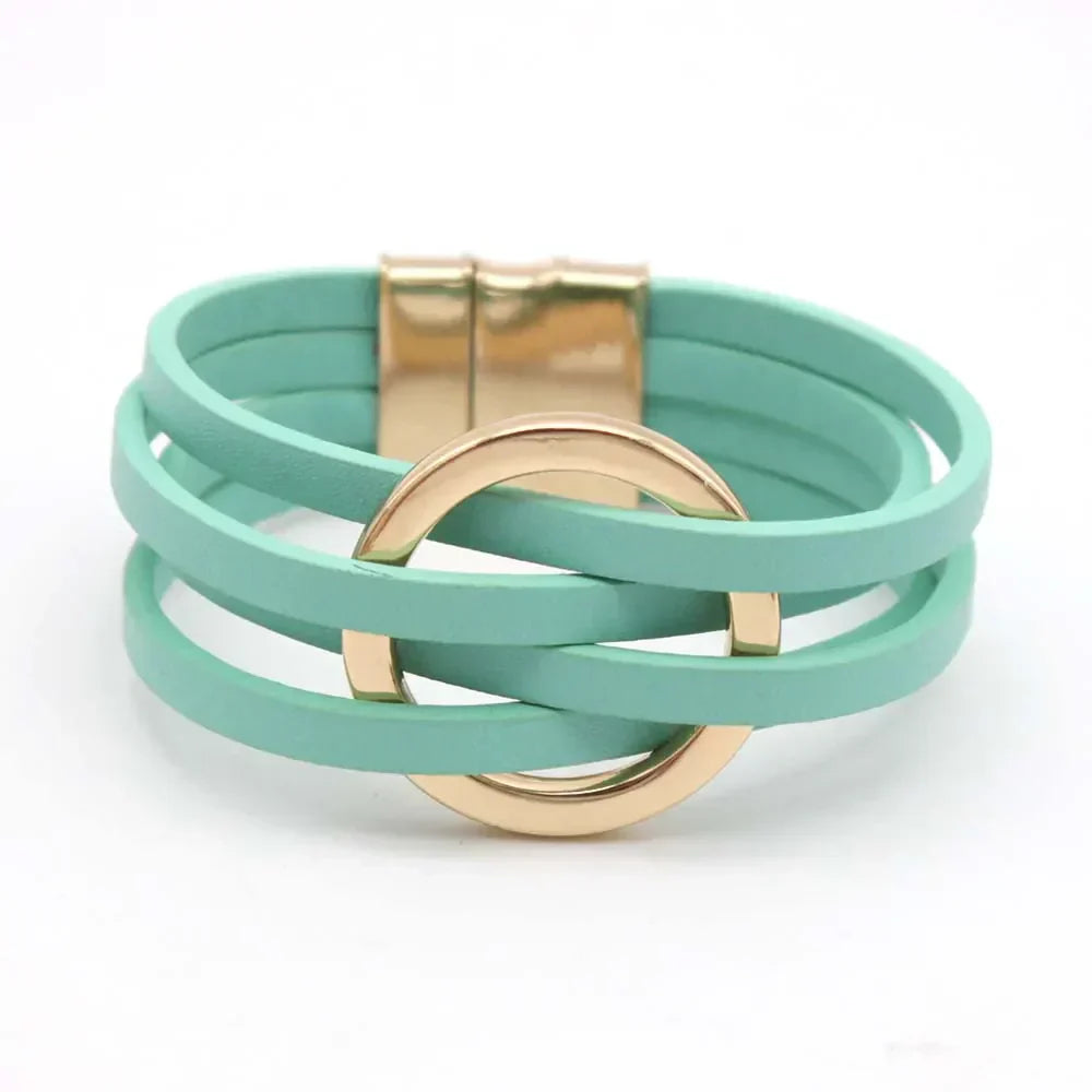 Leder-Wickelarmband mit mehreren Riemen und O-Ringen | Euroselle