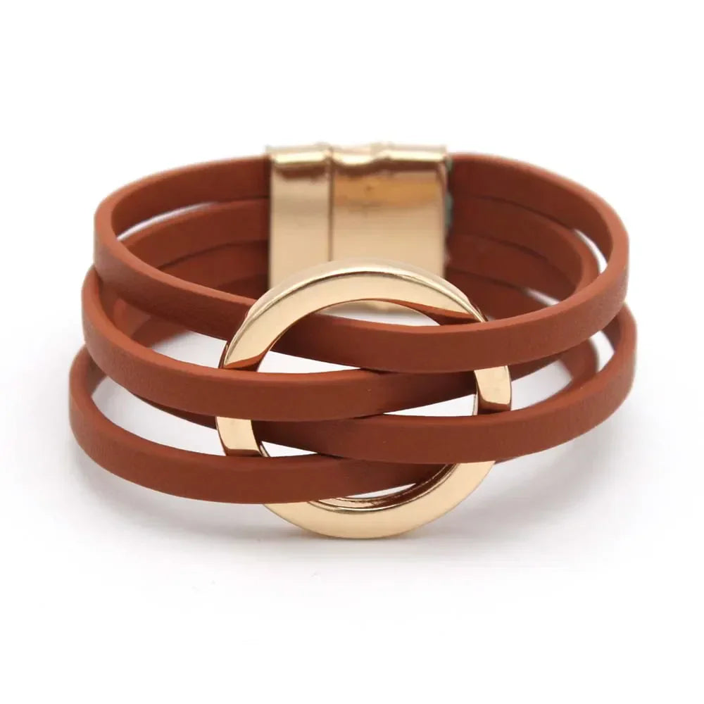 Leder-Wickelarmband mit mehreren Riemen und O-Ringen | Euroselle