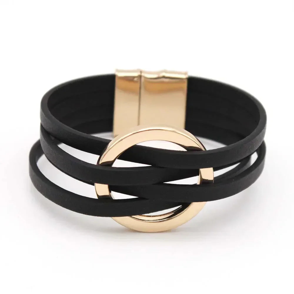 Leder-Wickelarmband mit mehreren Riemen und O-Ringen | Euroselle