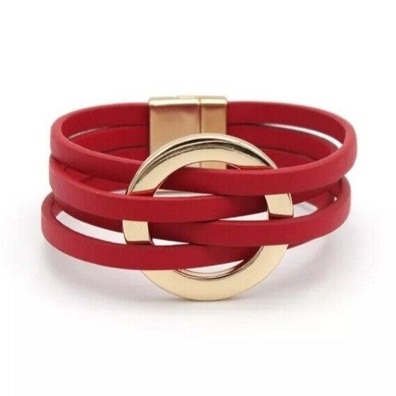 Leder-Wickelarmband mit mehreren Riemen und O-Ringen | Euroselle