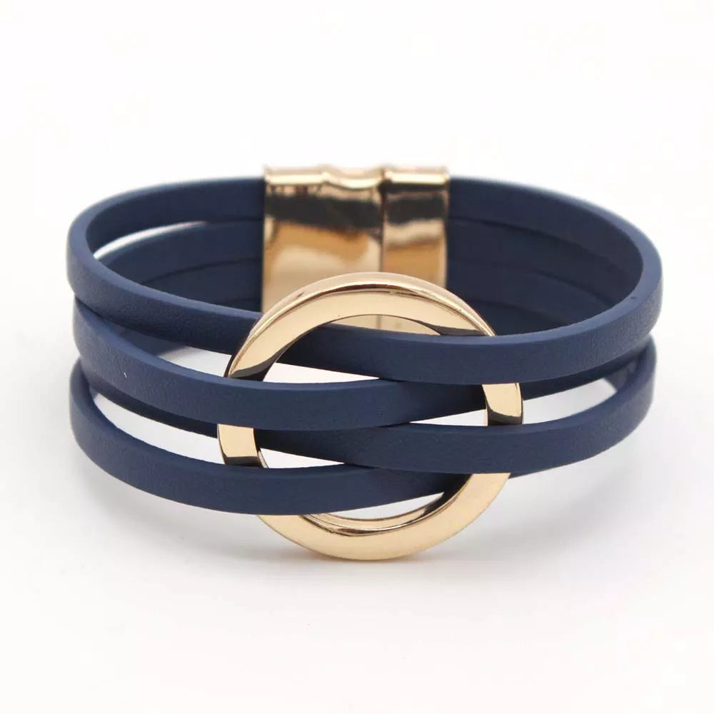 Leder-Wickelarmband mit mehreren Riemen und O-Ringen | Euroselle