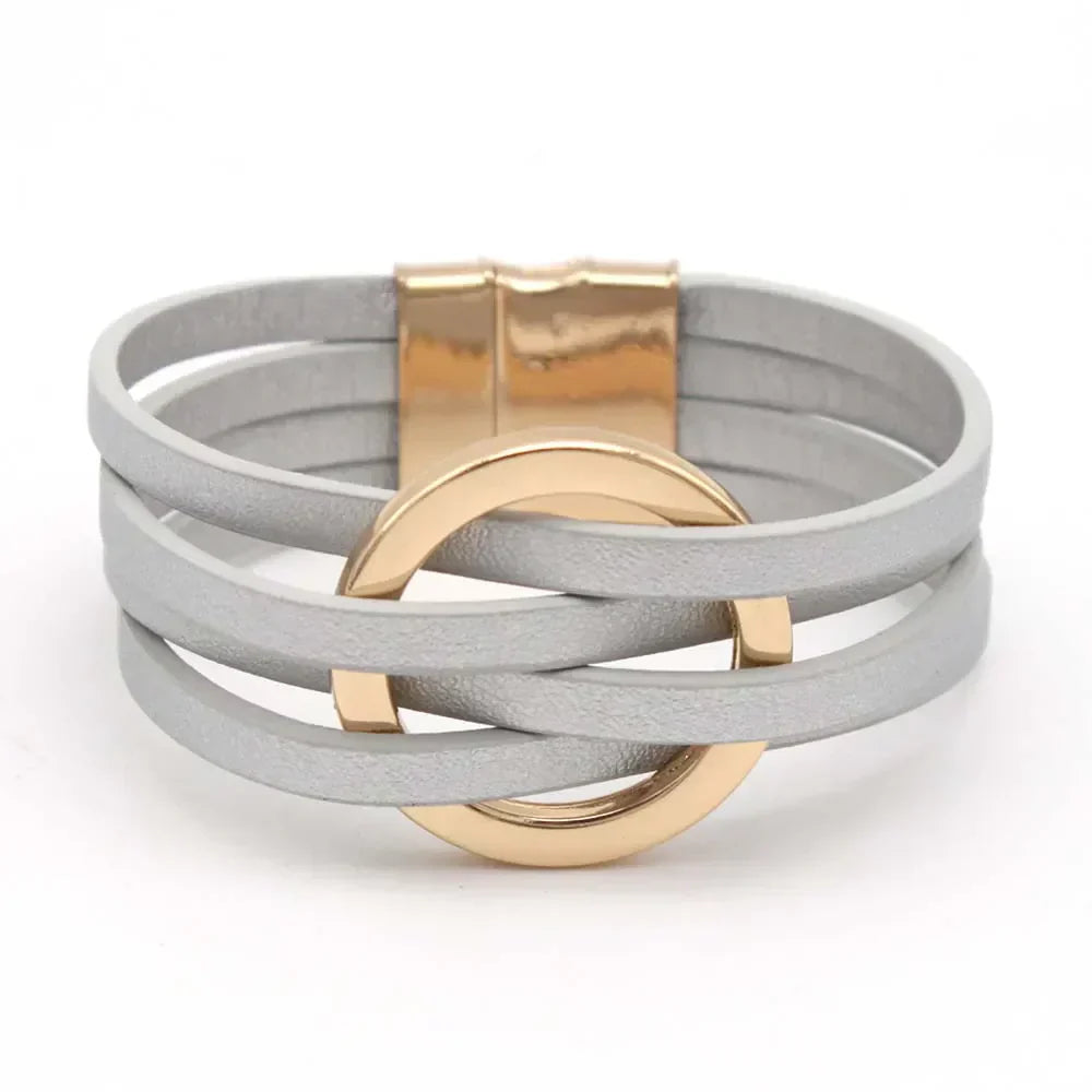 Leder-Wickelarmband mit mehreren Riemen und O-Ringen | Euroselle