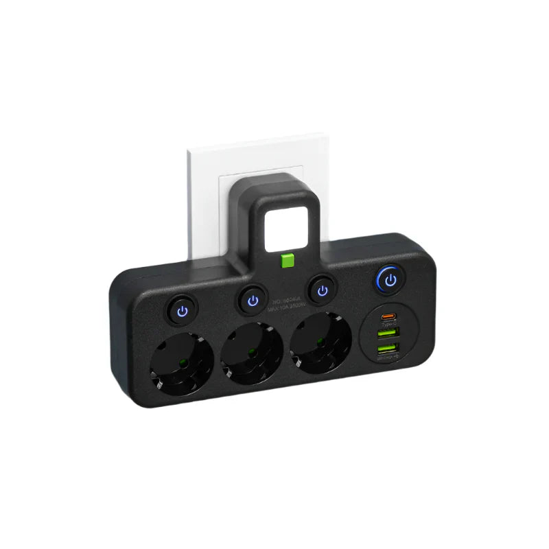 Mehrfachsteckdose VOLTRIQ ProLine | 3–4 Steckplätze + 2× USB & 1× Typ-C | 2500 W | Überspannungsschutz & Ein-/Ausschalter | Euroselle