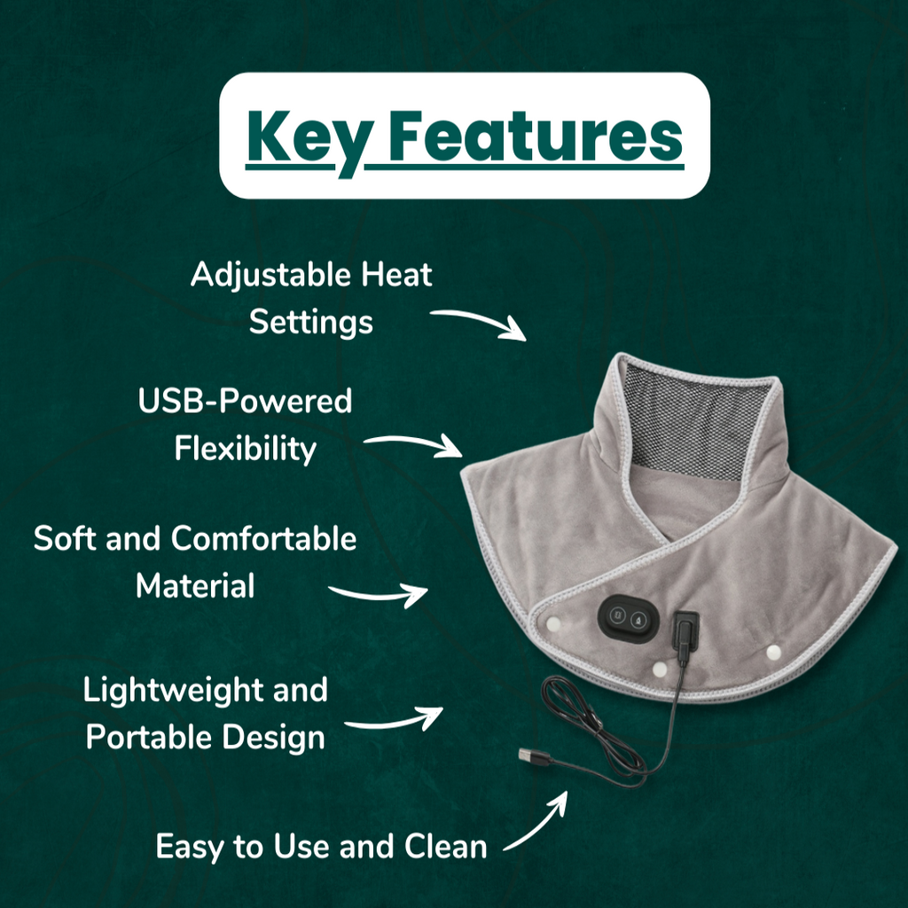Masajeador térmico para cuello y hombros | Alivio del estrés y relajación muscular | Alimentación por USB y ajustable | Euroselle