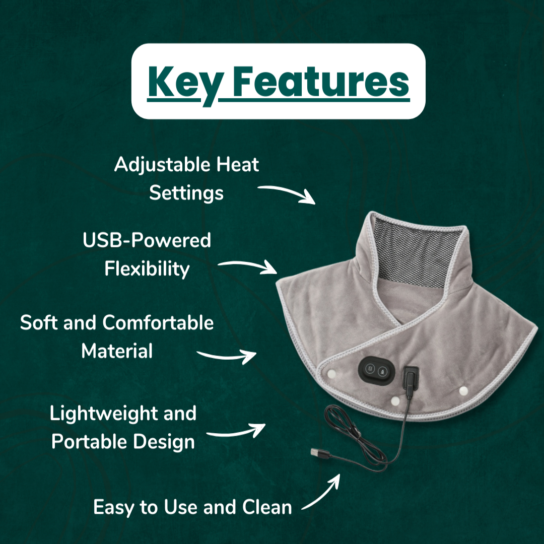 Masajeador térmico para cuello y hombros | Alivio del estrés y relajación muscular | Alimentación por USB y ajustable | Euroselle