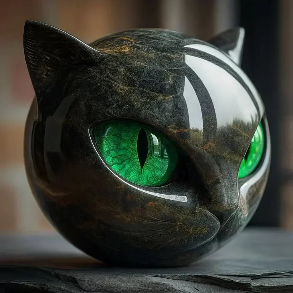 Sculpture NoirCat – Tête de chat noir aux yeux hypnotiques | Euroselle