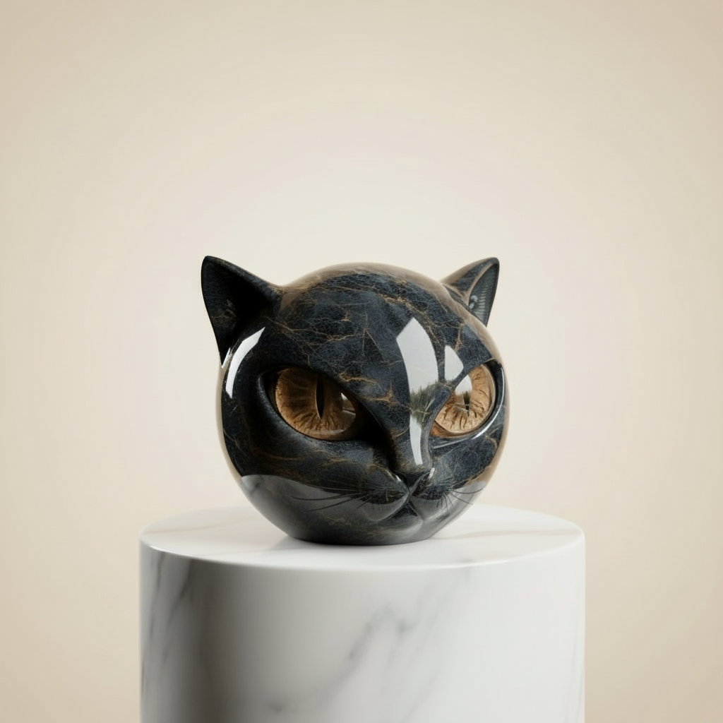 Sculpture NoirCat – Tête de chat noir aux yeux hypnotiques | Euroselle