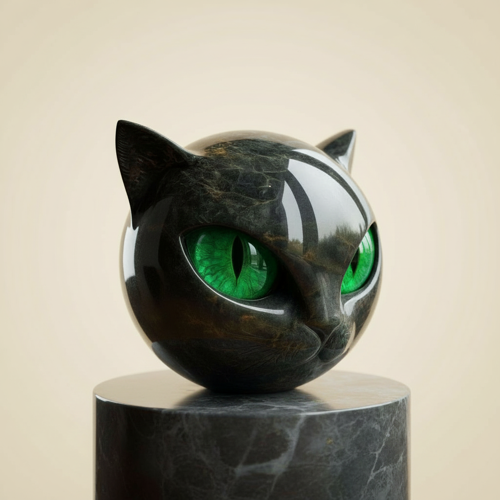Sculpture NoirCat – Tête de chat noir aux yeux hypnotiques | Euroselle