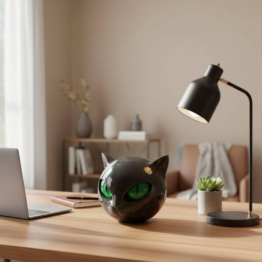 Sculpture NoirCat – Tête de chat noir aux yeux hypnotiques | Euroselle