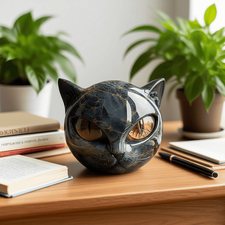 Sculpture NoirCat – Tête de chat noir aux yeux hypnotiques | Euroselle
