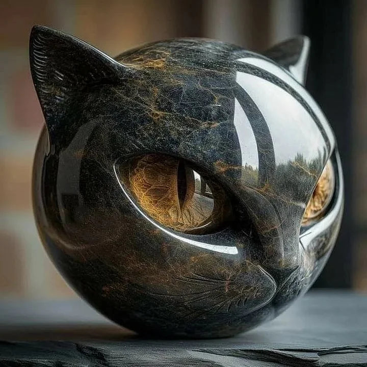 Sculpture NoirCat – Tête de chat noir aux yeux hypnotiques | Euroselle
