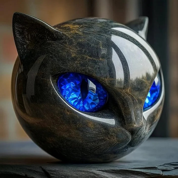 Sculpture NoirCat – Tête de chat noir aux yeux hypnotiques | Euroselle
