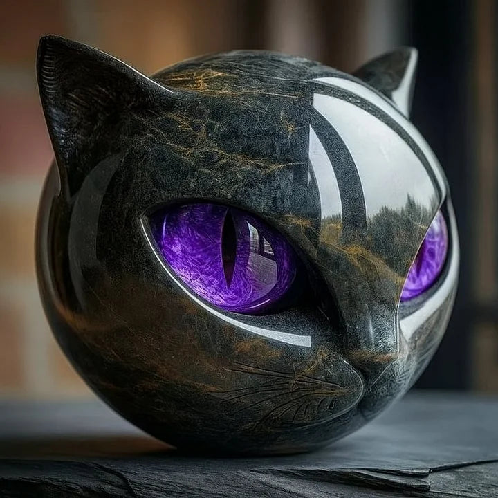 Sculpture NoirCat – Tête de chat noir aux yeux hypnotiques | Euroselle