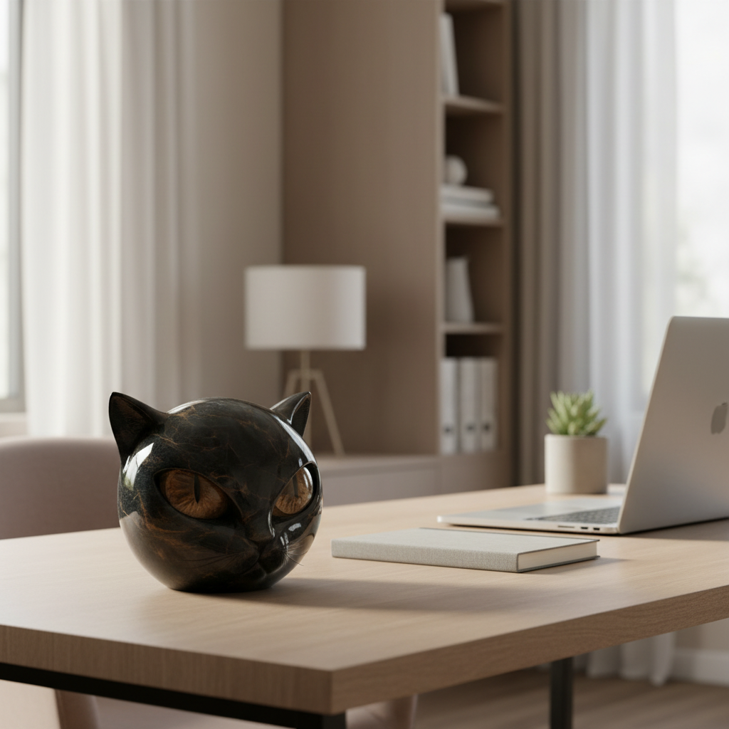 Sculpture NoirCat – Tête de chat noir aux yeux hypnotiques | Euroselle