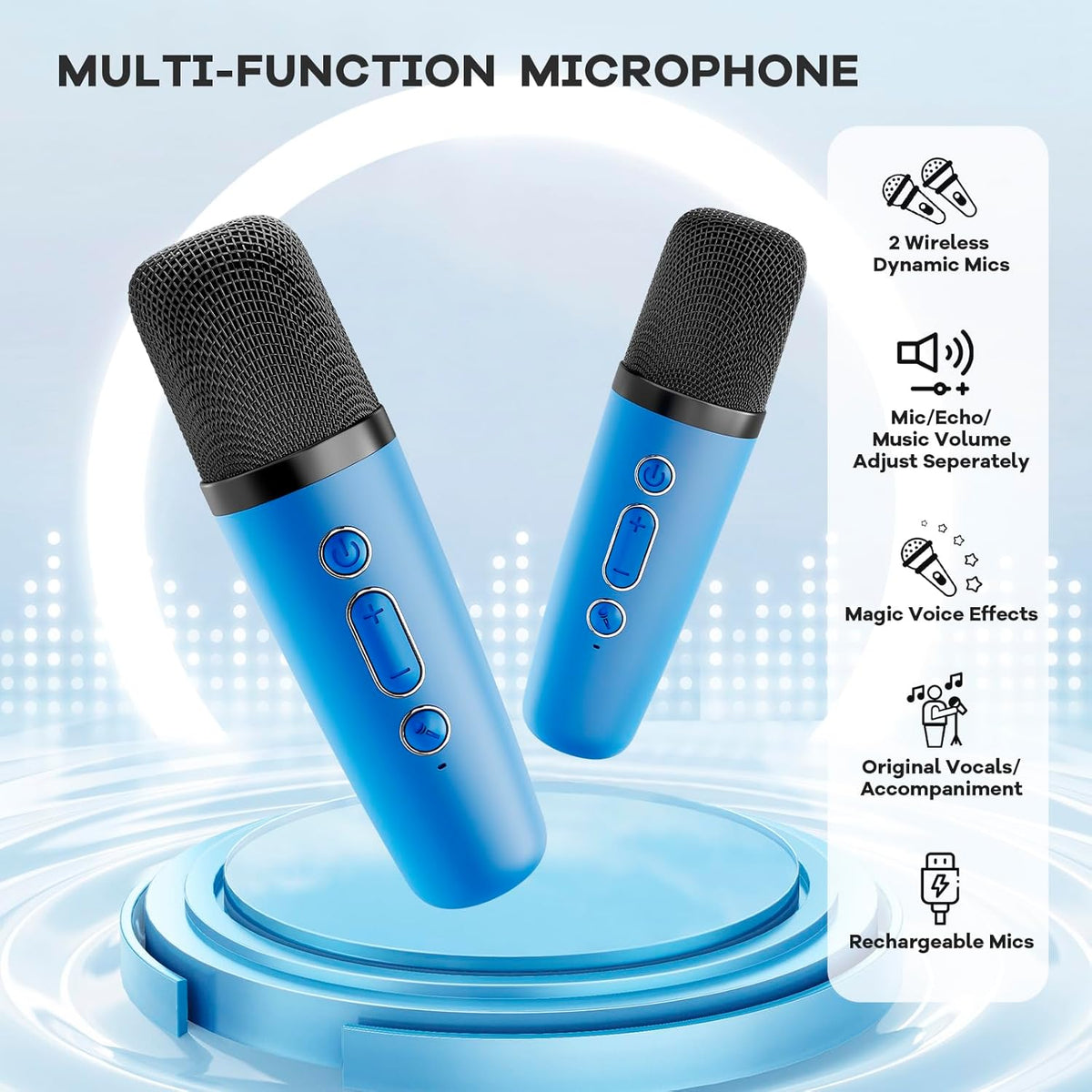 Mini-machine de karaoké portable avec enceinte Bluetooth et 2 microphones sans fil – Veylo | Euroselle