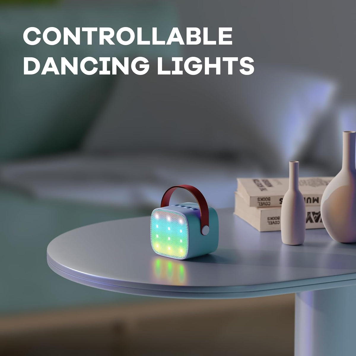 Mini-machine de karaoké portable avec enceinte Bluetooth et 2 microphones sans fil – Veylo | Euroselle
