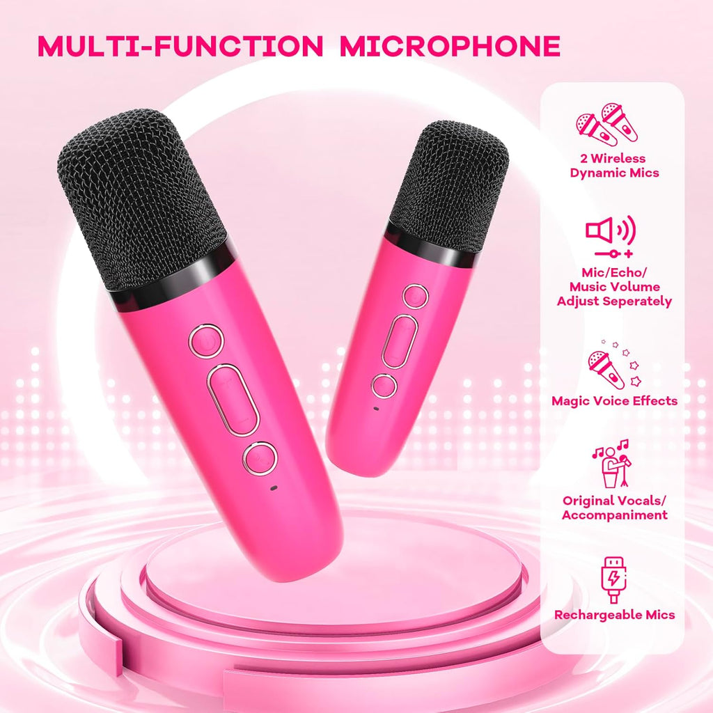 Mini-machine de karaoké portable avec enceinte Bluetooth et 2 microphones sans fil – Veylo | Euroselle