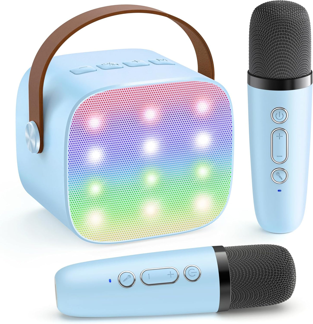 Mini-machine de karaoké portable avec enceinte Bluetooth et 2 microphones sans fil – Veylo | Euroselle