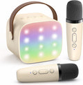Mini-machine de karaoké portable avec enceinte Bluetooth et 2 microphones sans fil – Veylo | Euroselle