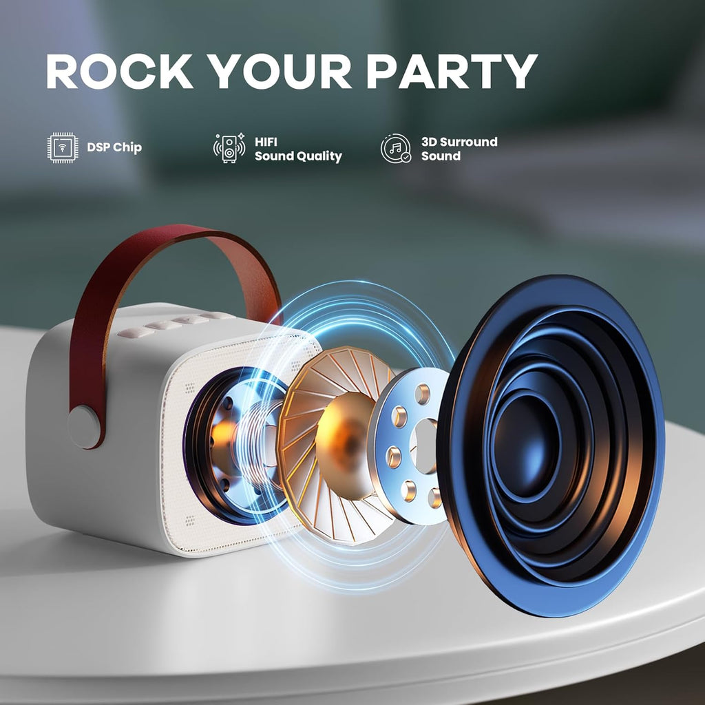 Mini-machine de karaoké portable avec enceinte Bluetooth et 2 microphones sans fil – Veylo | Euroselle