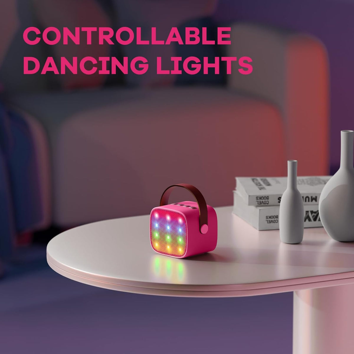 Mini-machine de karaoké portable avec enceinte Bluetooth et 2 microphones sans fil – Veylo | Euroselle