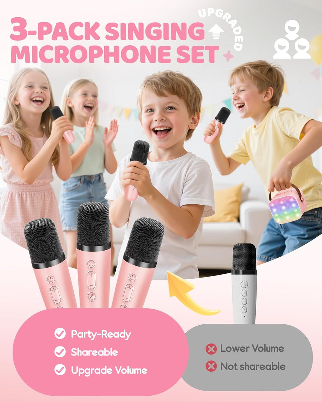 Mini-machine de karaoké portable avec enceinte Bluetooth et 2 microphones sans fil – Veylo | Euroselle