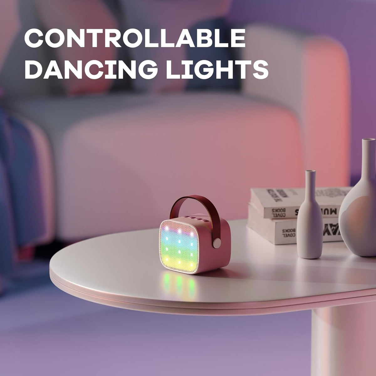 Mini-machine de karaoké portable avec enceinte Bluetooth et 2 microphones sans fil – Veylo | Euroselle