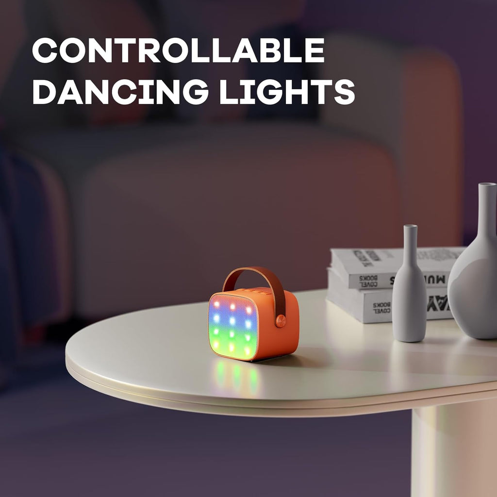 Mini-machine de karaoké portable avec enceinte Bluetooth et 2 microphones sans fil – Veylo | Euroselle